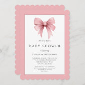 Elegante Pink Ribbon Bow Girl Baby Shower Einladung (Vorne/Hinten)