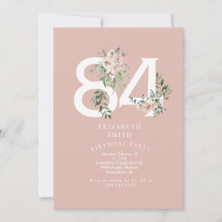 Elegante Pink Rose zum 84. Geburtstag  Einladung