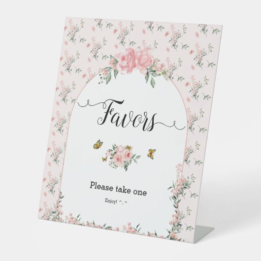 Elegante Pink Roses & Butterfly Kinderduschfavorit Sockelschild (Vorderseite)