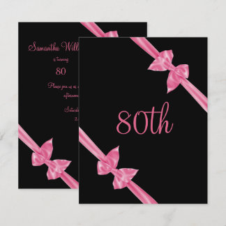 Elegante Pink Satin Bows 80. Geburtstag Einladung