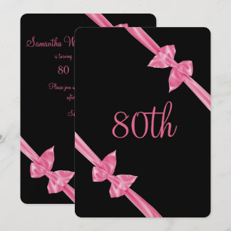 Elegante Pink Satin Bows 80. Geburtstag Einladung