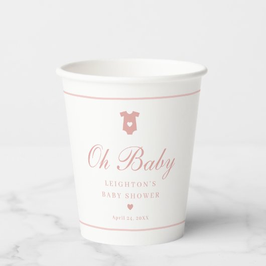 Elegante Pink Script Baby Dusche Pappbecher (Vorderseite)