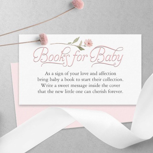 Elegante Pink Script Books für Baby Girl Shower Begleitkarte
