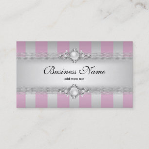 Elegante Pink Silber Grau Weiß gestreifte Perlenke Visitenkarte