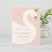 Elegante Pink Swan Baby Dusche Einladung (Stehend Vorderseite)