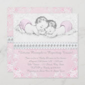 Elegante Pink Twin Girl Babydusche Einladung (Vorne/Hinten)