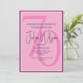Elegante Pink-Typografie 70. Geburtstagsfeier Einladung (Stehend Vorderseite)