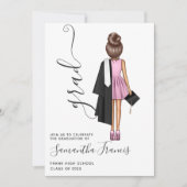 Elegante Pink und Brown Girl Graduation Party Einladung (Vorderseite)