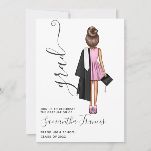 Elegante Pink und Brown Girl Graduation Party Einladung (Vorderseite)