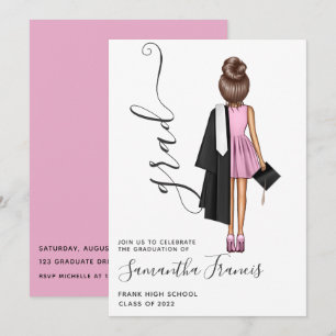 Elegante Pink und Brown Girl Graduation Party Einladung