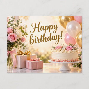 Elegante Pink- und Gold-Geburtstagspostkarte Feiertagspostkarte