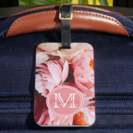 Elegante Pink und Peach Peonies Mit Monogramm Gepäckanhänger