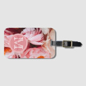 Elegante Pink und Peach Peonies Mit Monogramm Gepäckanhänger (Vorderseite (Horizontal))