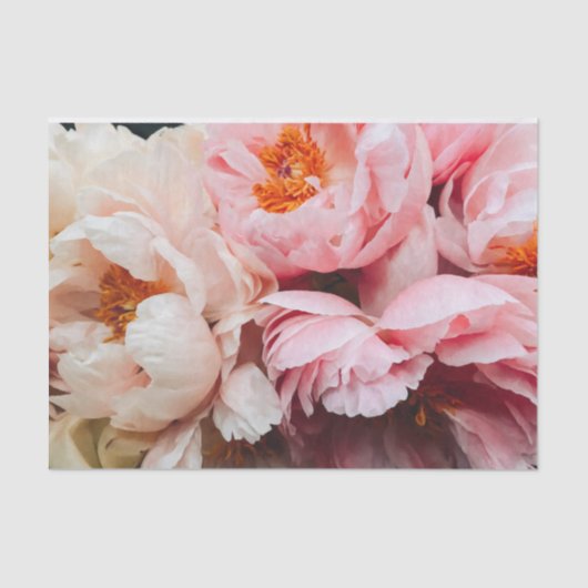 Elegante Pink- und Peach-Peonies Seidenpapier (Vorderseite)