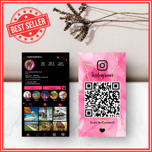 Elegante Pink- und schwarze Achat-Marmor Instagram Visitenkarte