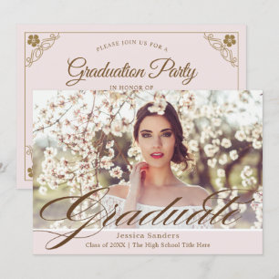 Elegante Pink Vintag Script Foto Graduation Party Einladung