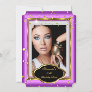 Elegante Pink Weiße Goldene Foto Geburtstagsfeier  Einladung