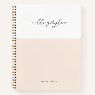 Elegante Pink White Schrift Schwünge Herz Hochzeit Notizblock