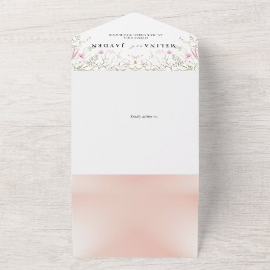 Elegante Pink Wild Floral Wedding All In One Einladung (Außenbereich)