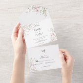 Elegante Pink Wild Floral Wedding All In One Einladung (Abreißen)