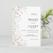 Elegante Pink Wild Floral Wedding Einladung (Stehend Vorderseite)