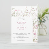 Elegante Pink Wild Floral Wedding Einladung (Stehend Vorderseite)