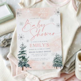 Elegante Pink Winter Baby Dusche Einladung