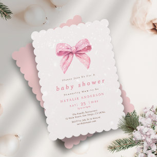 Elegante Pink Winter Snow Coquette Babydusche Einladung