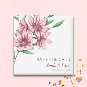 Elegante Pinke Lilien Hochzeit - Termin vormerken Magnet
