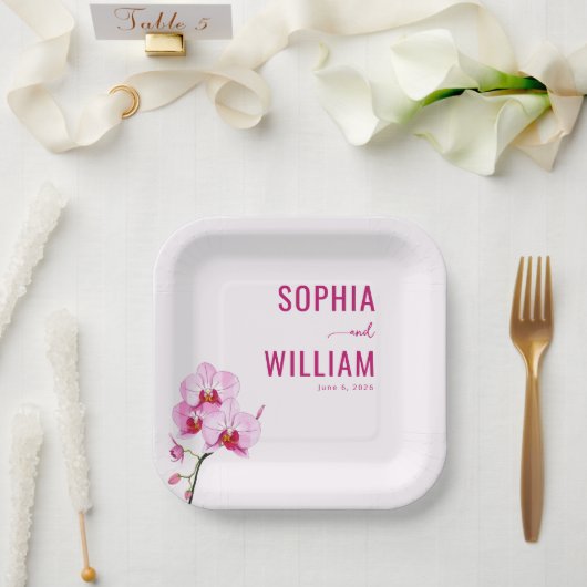 Elegante Pinke Orchidee Pappteller (Hochzeit)