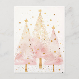 Elegante pinke und goldene Weihnachtsbäume Postkarte