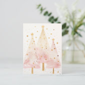 Elegante pinke und goldene Weihnachtsbäume Postkarte (Stehend Vorderseite)