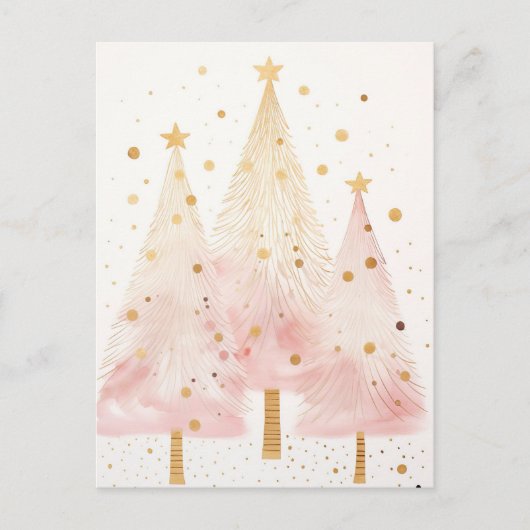 Elegante pinke und goldene Weihnachtsbäume Postkarte (Vorderseite)