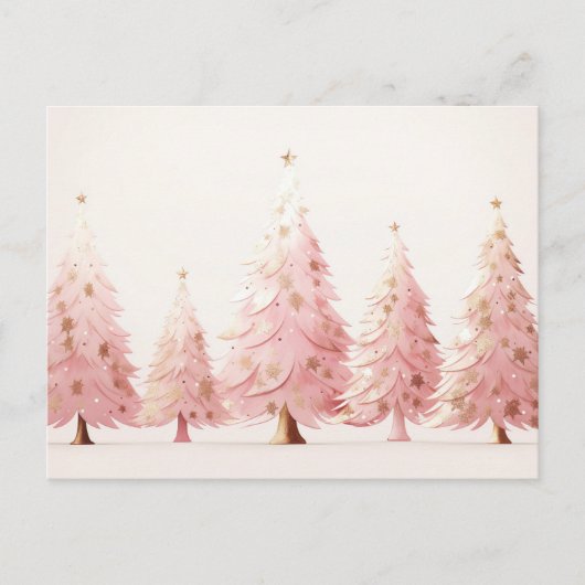 Elegante pinke und goldene Weihnachtsbäume Postkarte (Vorderseite)