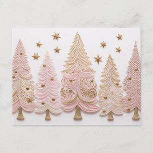 Elegante pinke und goldene Weihnachtsbäume Postkarte