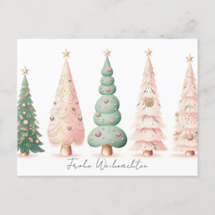 Elegante pinke und goldene Weihnachtsbäume Postkarte