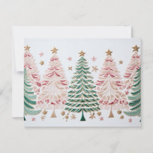 Elegante pinke und grüne Weihnachtsbäume Postkarte