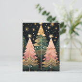 Elegante pinke und grüne Weihnachtsbäume  Postkarte (Stehend Vorderseite)