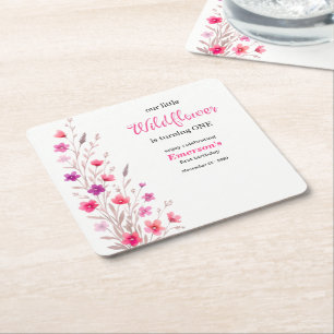 Elegante Pinke Wildblumen 1. Geburtstagsfeier Rechteckiger Pappuntersetzer