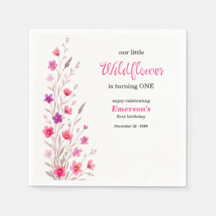 Elegante Pinke Wildblumen-1. Geburtstagsfeier Serviette