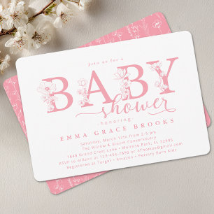 Elegante pinkfarbene Blumen-Baby-Shower-Typografie Einladung