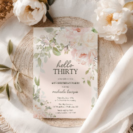 Elegante pinkfarbene Blumengruß 'Hallo Dreißig' 30 Einladung