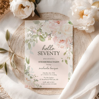 Elegante pinkfarbene Floral 'Hallo Siebzig' 70. Ge Einladung