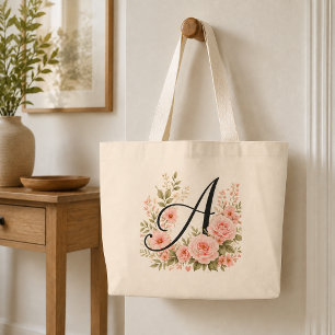 Elegante pinkfarbene floralmonogramm-Tasche A Jumb Jumbo Stoffbeutel