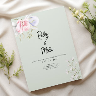 Elegante pinkfarbene, grüne lila Blume Hochzeit Einladung