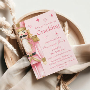 Elegante pinkfarbene Nussknacker-Weihnachtsfeier Einladung