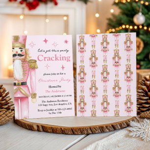 Elegante pinkfarbene Nussknacker-Weihnachtsfeier Einladung