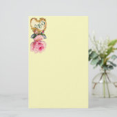 ELEGANTE PINKROSE UND GOLD WIRBEL MONOGRAM, Creme Briefpapier (Stehend Vorderseite)