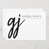 Elegante Pinselschrift Black Monogram Mitteilungskarte (Vorne/Hinten)