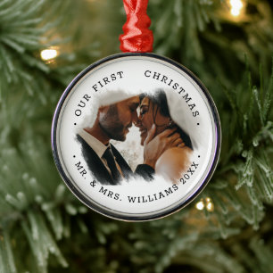 Elegante Pinselstrich-Overlay-Foto Herr und Frau Ornament Aus Metall